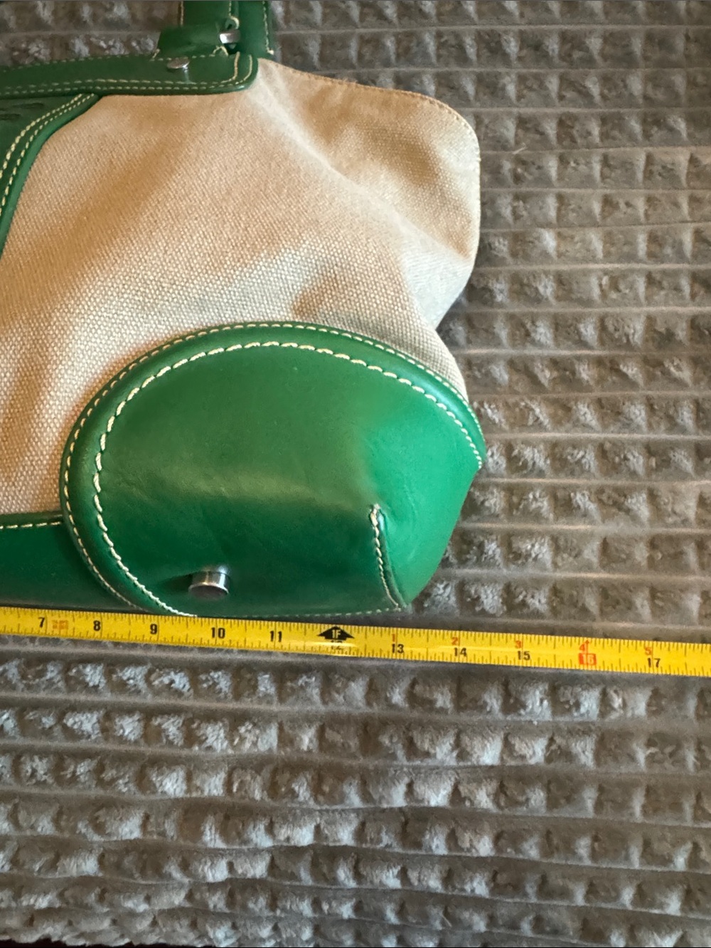 Cole Haan Beige Canvas Tote with Green Leather Trim - Picture 5 of 13